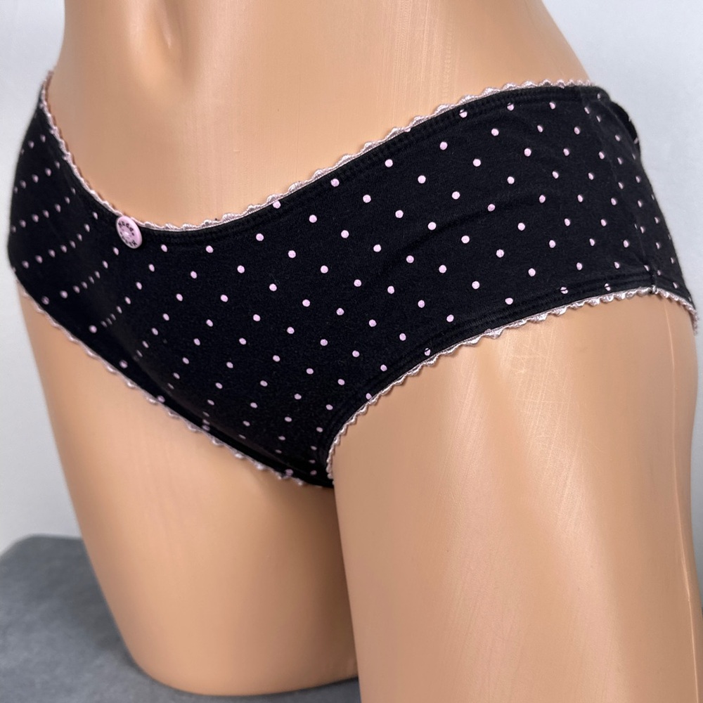 Vintage Y2K Mudd Panties Hipster Polka Dot Size Medium Black Pink 90s 2000s